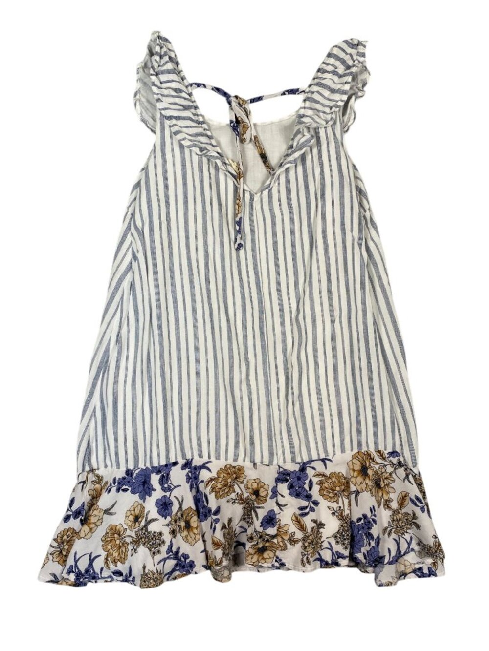 Hem & Thread Anthropologie Striped Floral Ruffle Hem Sleeveless Dress S Blue/Whi - Picture 3 of 7